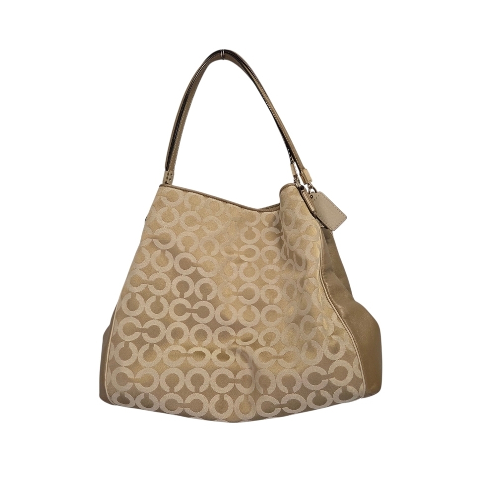 Coach Madison Phoebe Op Art Gold Sateen Purple Interior Shoulder Bag 26448